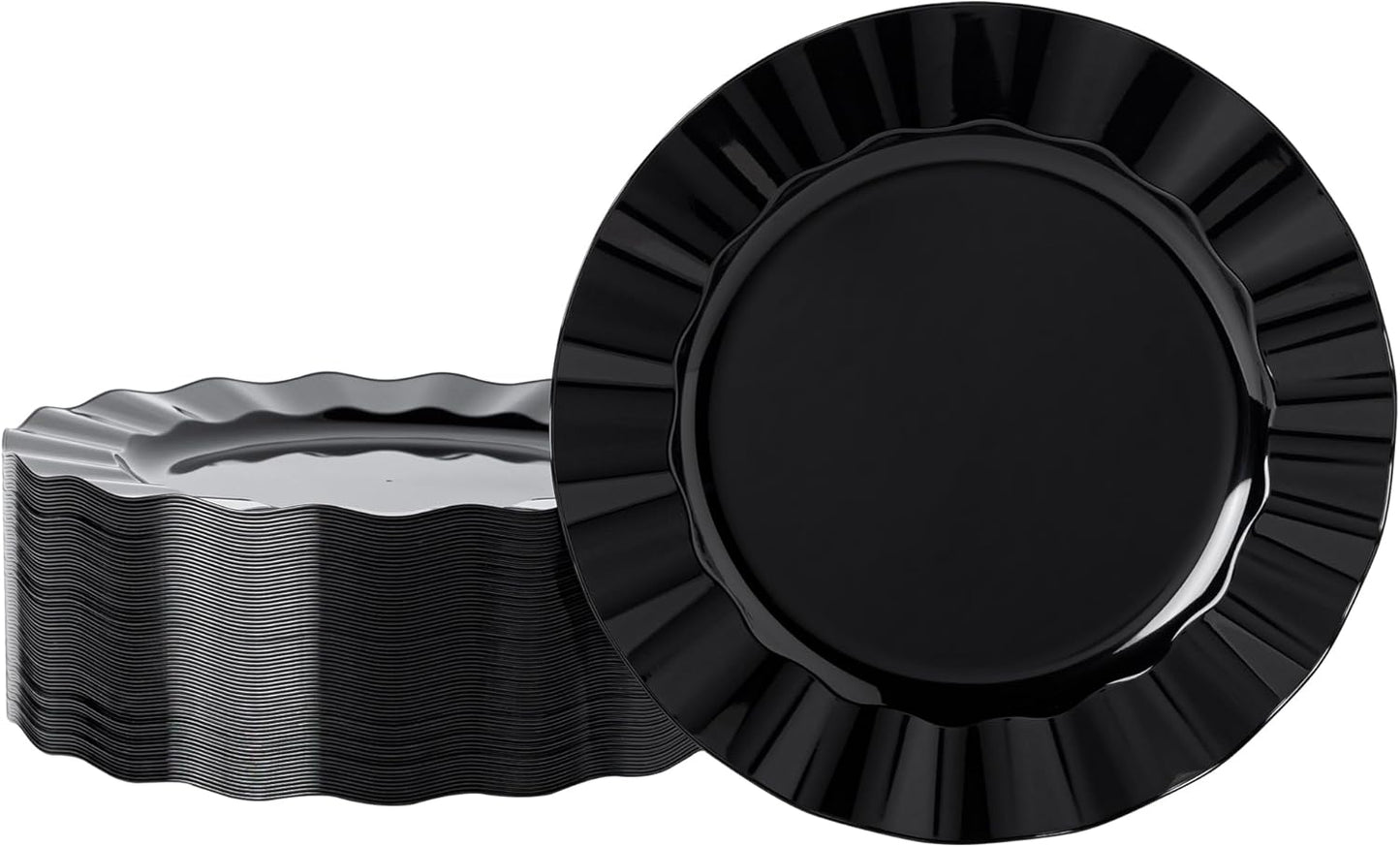 72 Pack Black Plastic Plates, 10" Disposable Wave Dinner Plates Elegant Heavy Duty Serving Dishes for Party, Wedding, Thanksgiving, Christmas