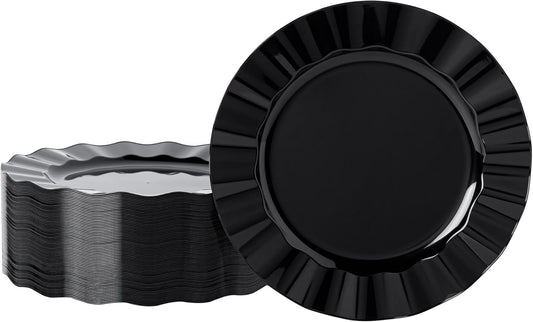 72 Pack Black Plastic Plates, 10" Disposable Wave Dinner Plates Elegant Heavy Duty Serving Dishes for Party, Wedding, Thanksgiving, Christmas