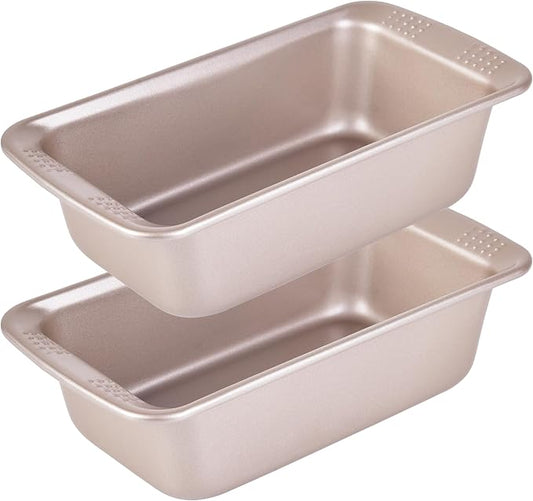 2Pcs - 8x4 Loaf Pan, Rectangle Baking Bread Loaf Pan Set, Non-Stick Carbon Steel, Mini Meatloaf Pan for Oven Baking, Cakes, Sourdough, Brownies, and Lasagna (8.6" x 4.8" x 2.8",Champagne Gold)