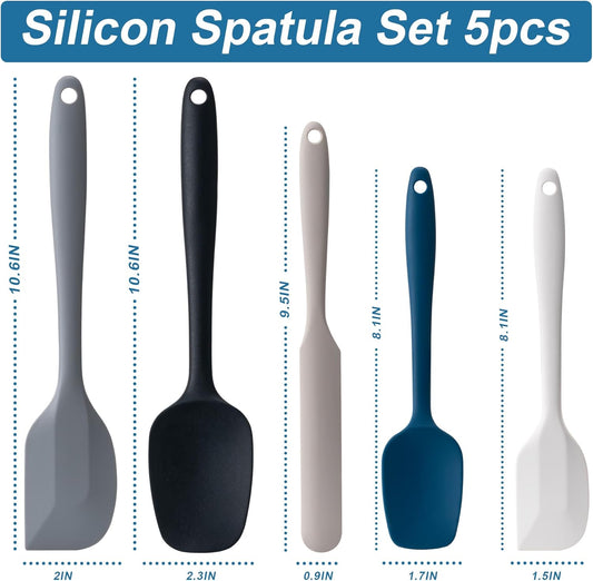 Silicone Spatula Set, 5 Piece Food Grade Rubber Spatulas for Baking, Cooking, and Mixing High Heat Resistant Non Stick Dishwasher Safe BPA-Free (Multicolor2)