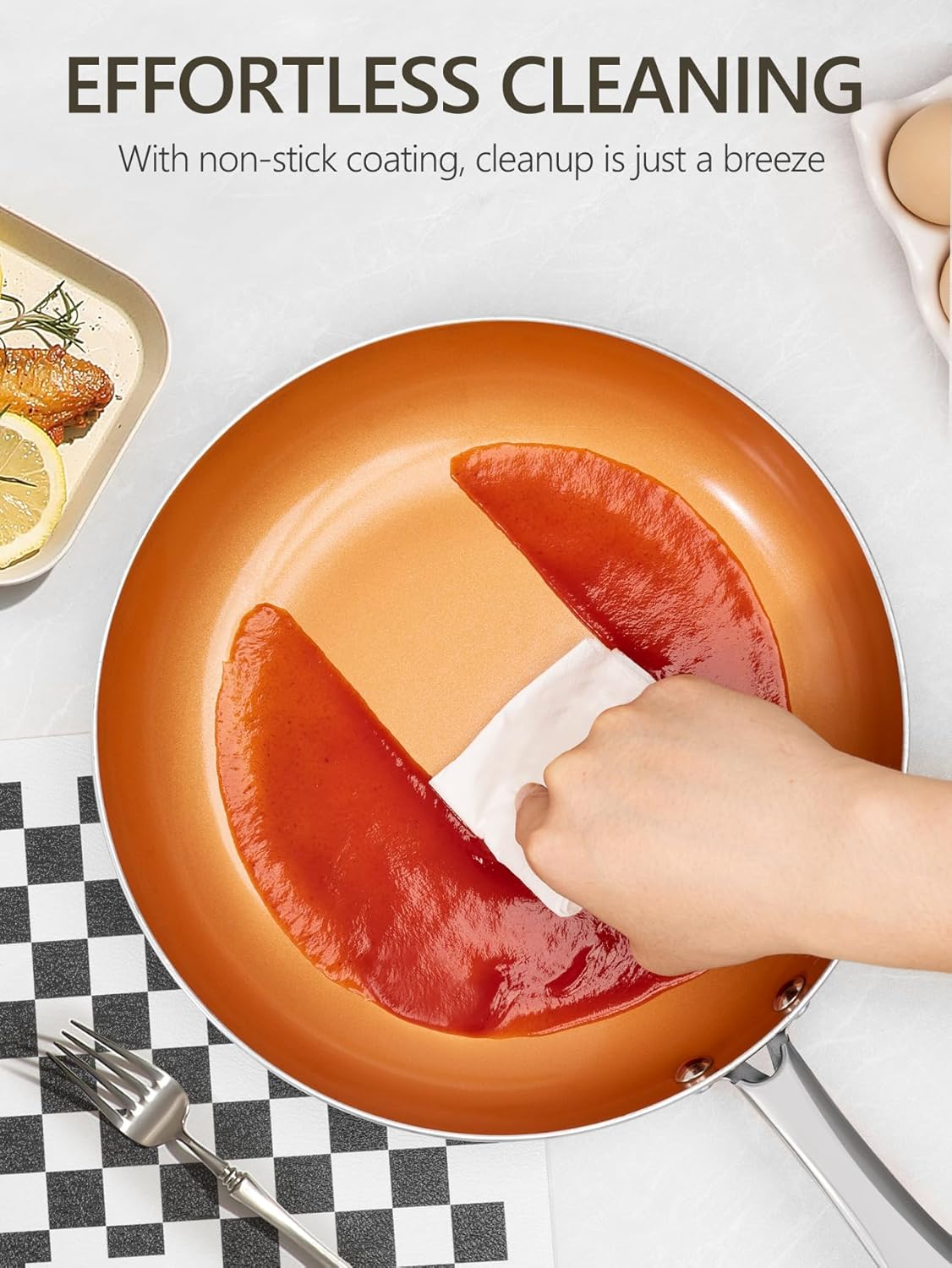 MICHELANGELO 10 Inch Copper Nonstick Frying Pan with Lid, Scratch Resistant Ceramic Coating, Oven and Dishwasher Safe