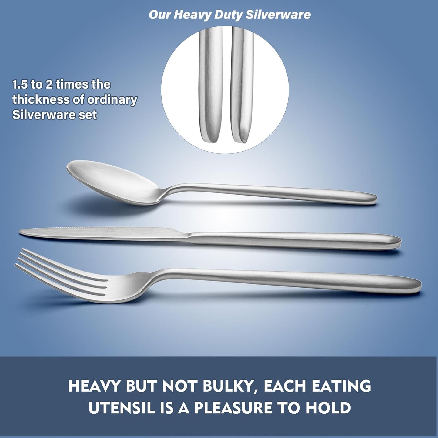 Heavy Duty Silverware Set, EIUBUIE 40-Piece Premium Stainless Steel Flatware Sets For 8, Matte Brushed Finish Cutlery Tableware Modern Kitchen Utensils Set for Home Restaurant, Dishwasher Safe