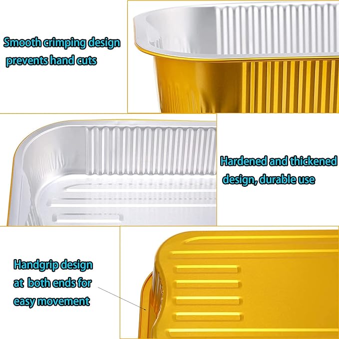 Gold Aluminum Foil Baking Pans with lids Heavy-Duty 9"×13"(10pack+10Lids), Disposable Food containers reusable F330(3500ML)