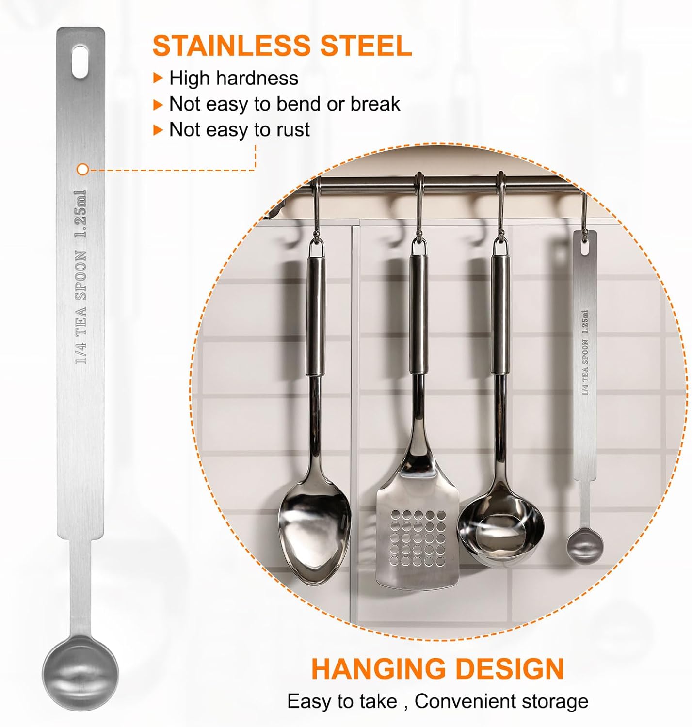 HARFINGTON 3pcs Single Measuring Spoon 1/4tsp (1.25ml) Teaspoon/Tablespoon 430 Stainless Steel Single Tiny Square Bowl Measuring Spoon Long Handle Measure Scoop