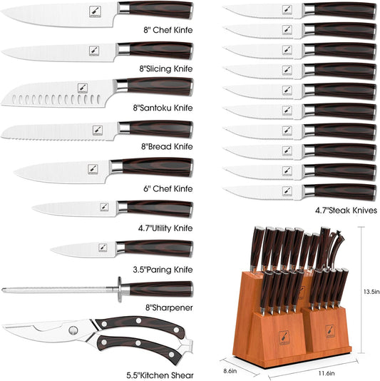 imarku Knife Set, 20-Pieces Premium Kitchen Knife Set, Japanese High Carbon Steel Knife Set with Block and 2 Pull-away Steak Knife Block Set, Christmas Gifts
