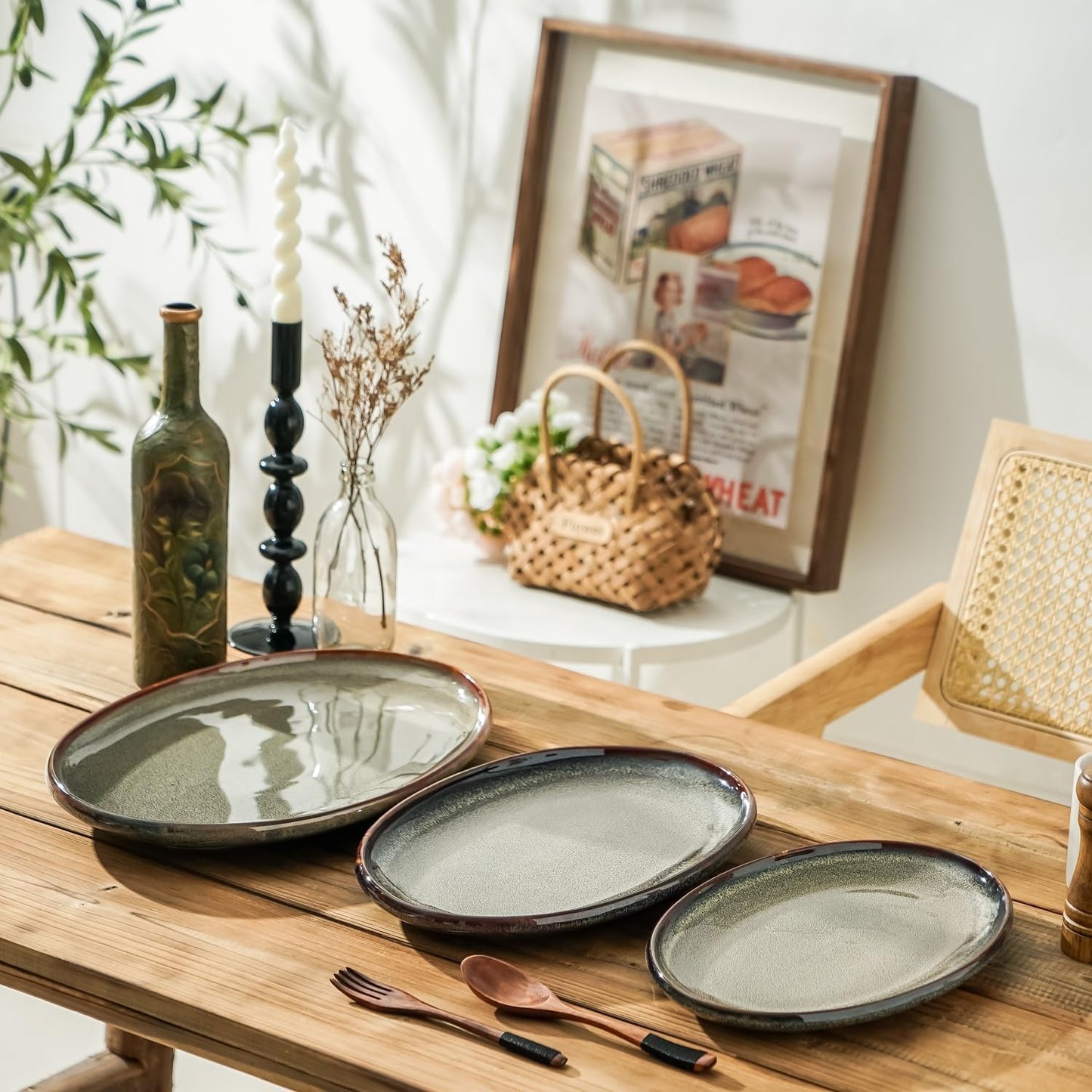 Ceramic Large Serving Platters- Set of 3 Oval Platters for Entertaining. Modern Kitchen Dishes for Dinner, Fruit, Salad, Turkey, etc. Oven, Dishwasher Safe, 15.75" / 13.75" /12",Caramel Brown