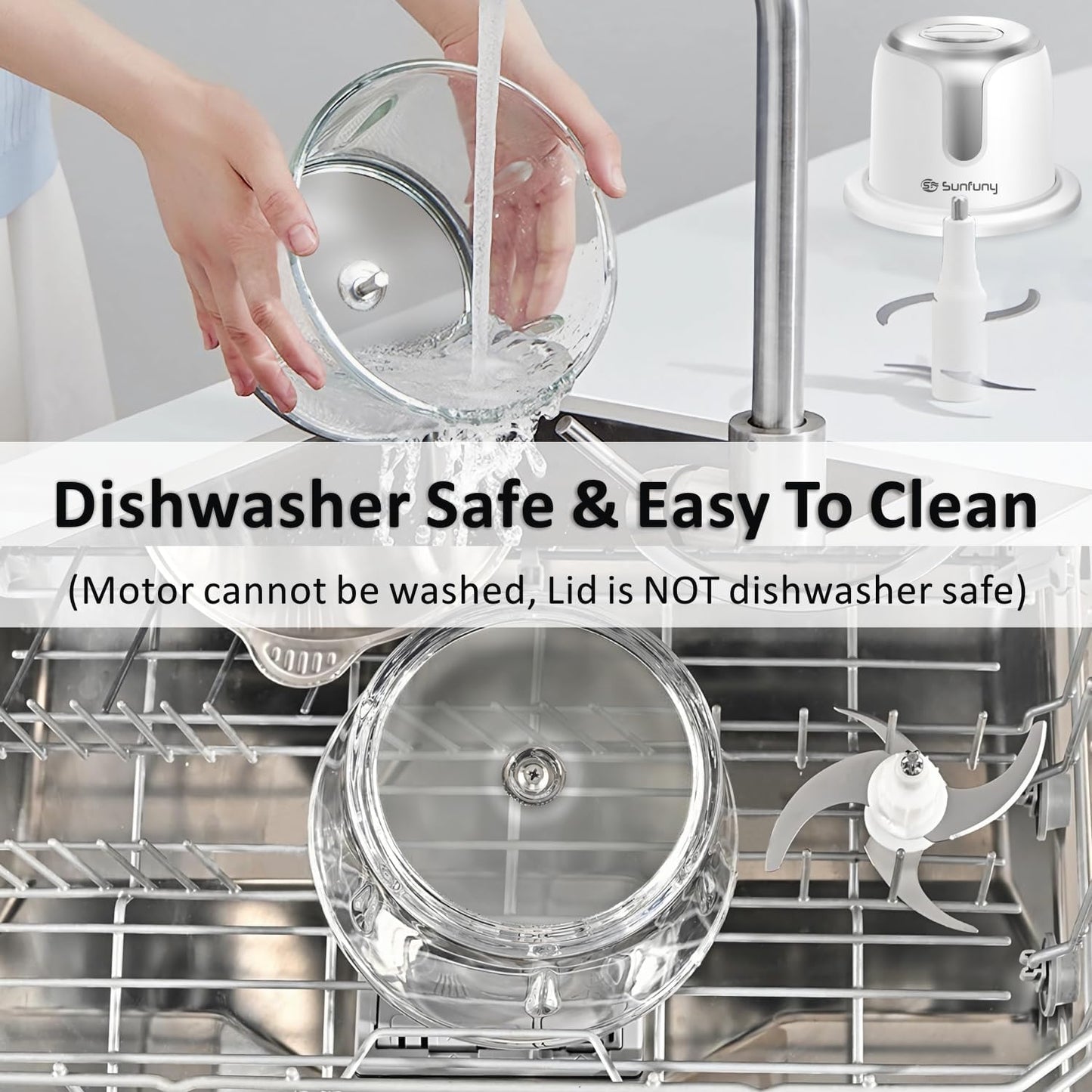 Food Processor Cordless, Small Wireless Chopper with 5-Cup Glass Bowl, 6000mAh Battery USB-C Rechargeable Electric Vegetable Chopper Meat Blender Kitchen Mixer for Garlic, Onion, Salad,Baby Food,White