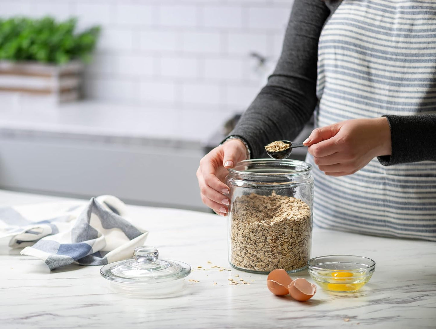 Glass Canister for Kitchen Counter + Labels & Marker - Glass Cookie Jar with Airtight Lids - Food Storage Containers with Lids Airtight for Pantry - Flour, Sugar, Coffee, Cookies, etc.