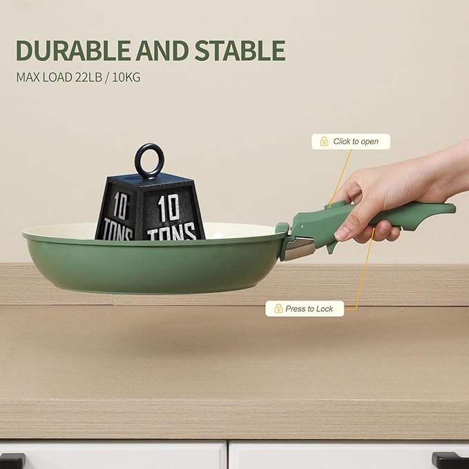 8PCS Ceramic Cookware,Nonstick Ceramic Pan, Removable Handle Pots and Pans Set, Stackable Set, Nonstick Pan Pots and Pans Set Non Stick pot (Green)