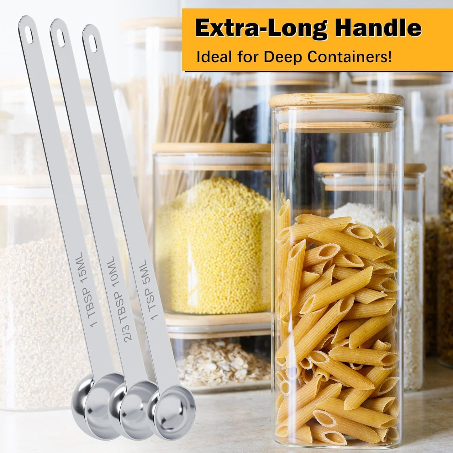 2PCS 2/3Tbsp(2tsp, 10ml) Extra Long Handle Measuring Spoon, Single Stainless Steel Individual Measure Scoop Only