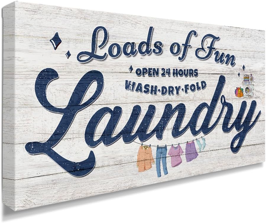 IPIC - Cute Laundry Room Decor, Rustic Canvas Wall Art Print on Acid-Free Cotton Canvas for Family Laundry Room, Rustic Farmhouse Style Wall Decor for Home, Made in USA