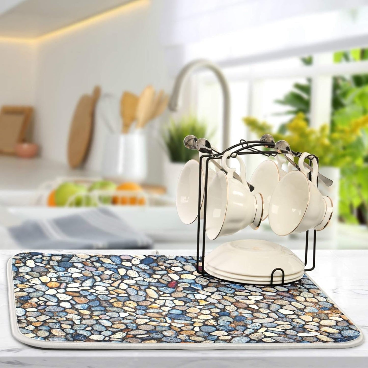 Colorful Stone Texture Dish Drying Mats 16 x 18 Inch Super Absorbent Microfiber Dish Drainer Rack Mats Soft Heat Resistant Drying Protector Pad for Kitchen Counter Sinks Dining Table