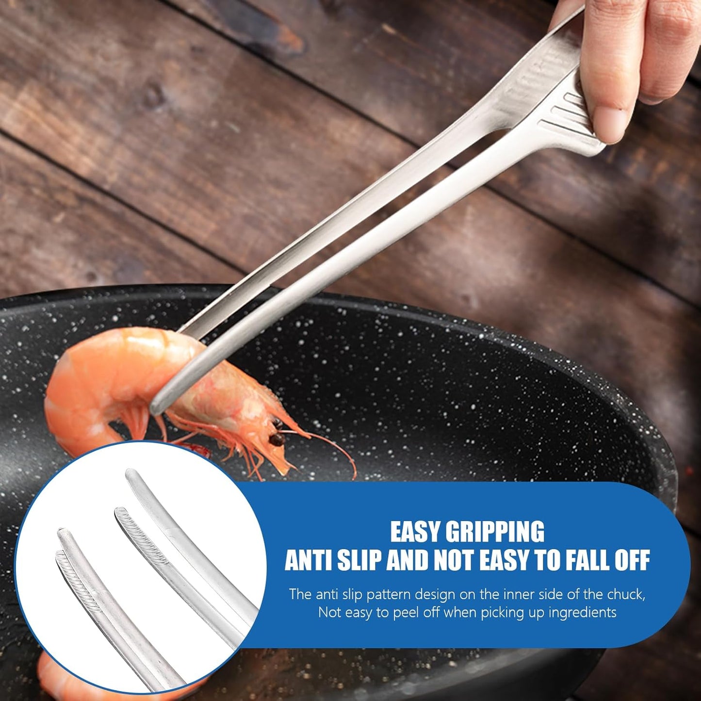 8PCS Kitchen Tongs 9.4 In Stainless Steel Grill Tongs Korean and Japanese Tongs Non-Slip Serrated Tips for Outdoor BBQ Camping Cooking Salad Serving