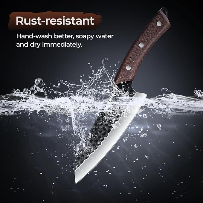 Meat Cleaver Butcher Knife Set of 15PCS, Hand Forged Knives Set for Kitchen, High Carbon Japanese Knife Set with bag & 6 Accessories, Boning Knife for Meat Cutting, Outdoor Cooking BBQ Camping Gift