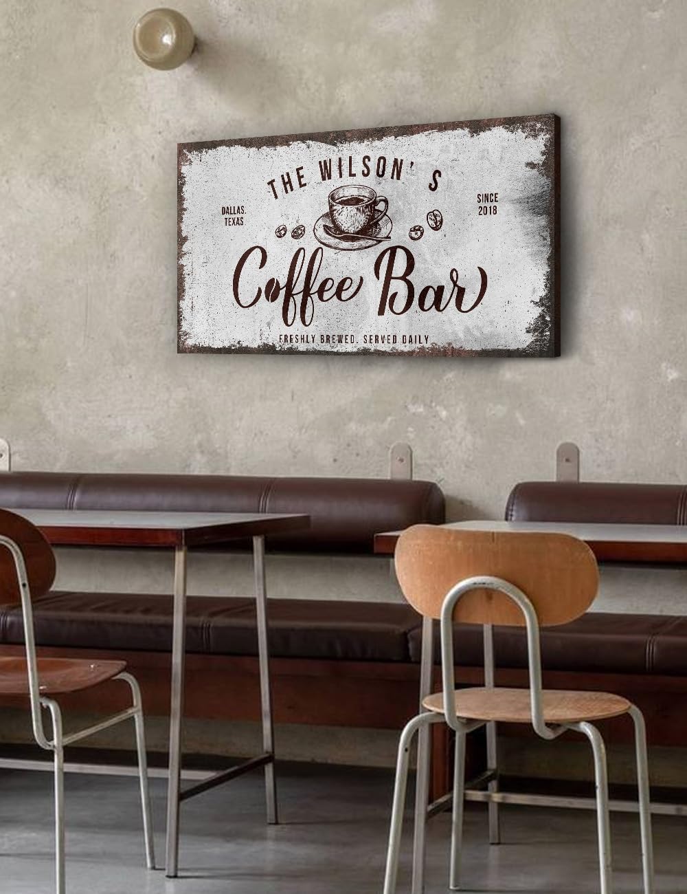 IPIC - Custom Tailored Canvas Coffee Bar Sign, Personalized Wall Art Decor with Family Name, Small Canvas Signage for Home, Kitchen, Coffee Station, Business, and Office