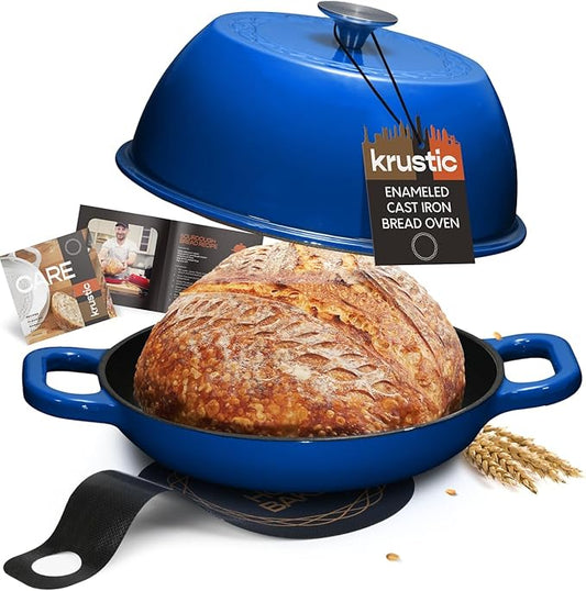 Enameled Cast Iron Dutch Oven for Sourdough Bread Baking | 6 Quart Pot with Lid | 10 Inch Ceramic Enamel Thick Coated Cookware Set with Non Stick Silicone Baking Mat for Cooking