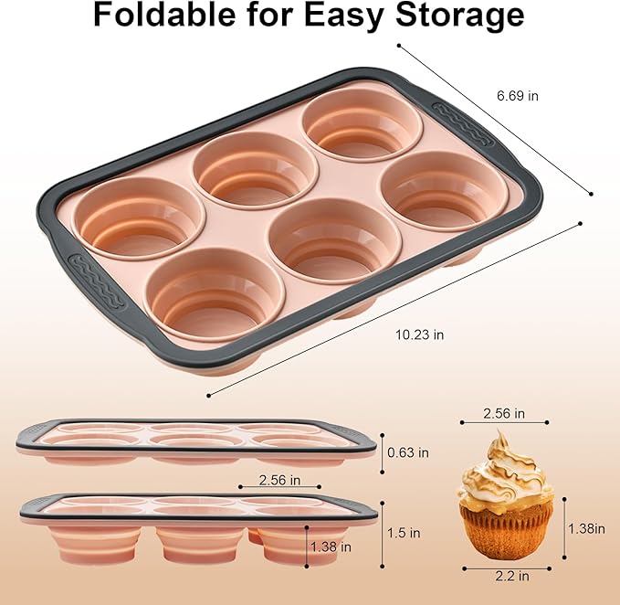 Silicone Muffin Pans for Baking with Metal Frame, 6 Cup Silicone Muffin Pan, Nonstick Cupcake Pan, BPA Free Muffin Tins Easy to Pop Cupcake Baking Pan Molds for Oven Dishwasher Safe