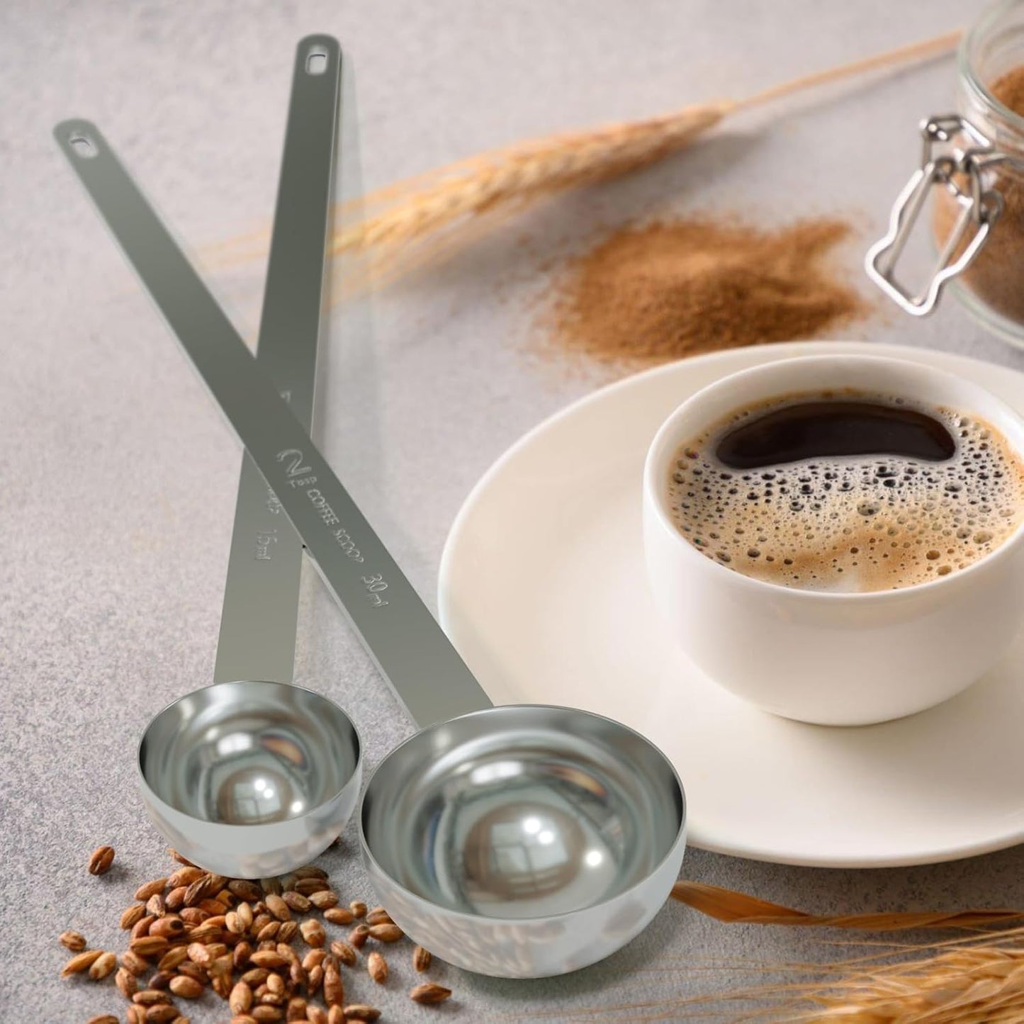 2PCS 2 Teaspoon Coffee Scoop, 9.1" Long Handle Measuring Spoon, 2tsp (10 ml) Stainless Steel Scooper