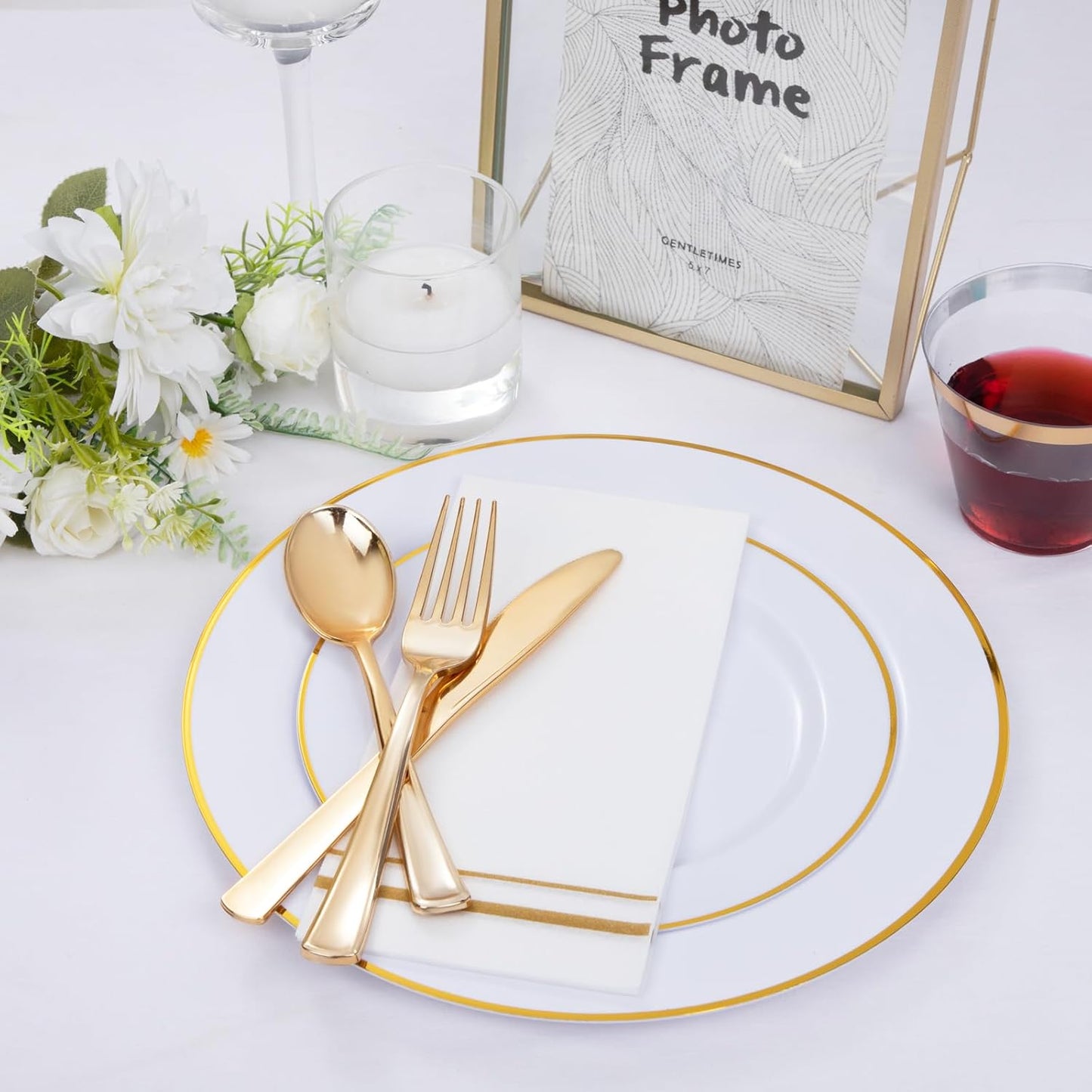 SUT 175 PCS Plastic Plates,Plates Disposable Heavy Duty for 25 Guests, Disposable Plates for Party, Plastic Disponsable plates including Party plates and Cups and Napkins Sets