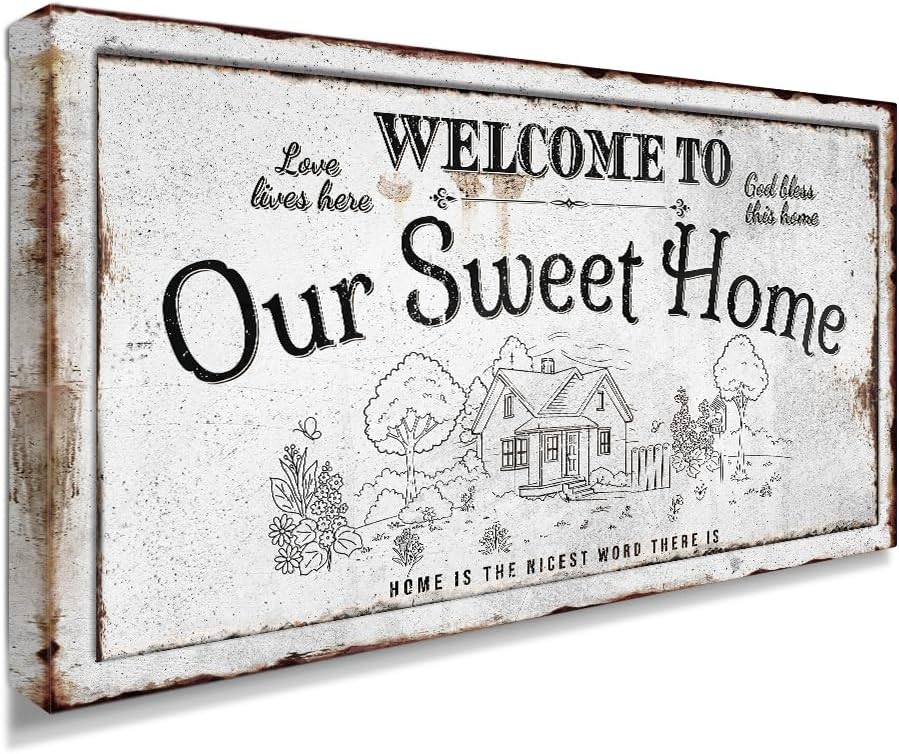 IPIC - Our Sweet Home Vintage Family Sign, Rustic Farmhouse Canvas Wall Art for Home or RV, Wall Decor for Bedroom, Hallway or Living Room, Ready to Hang