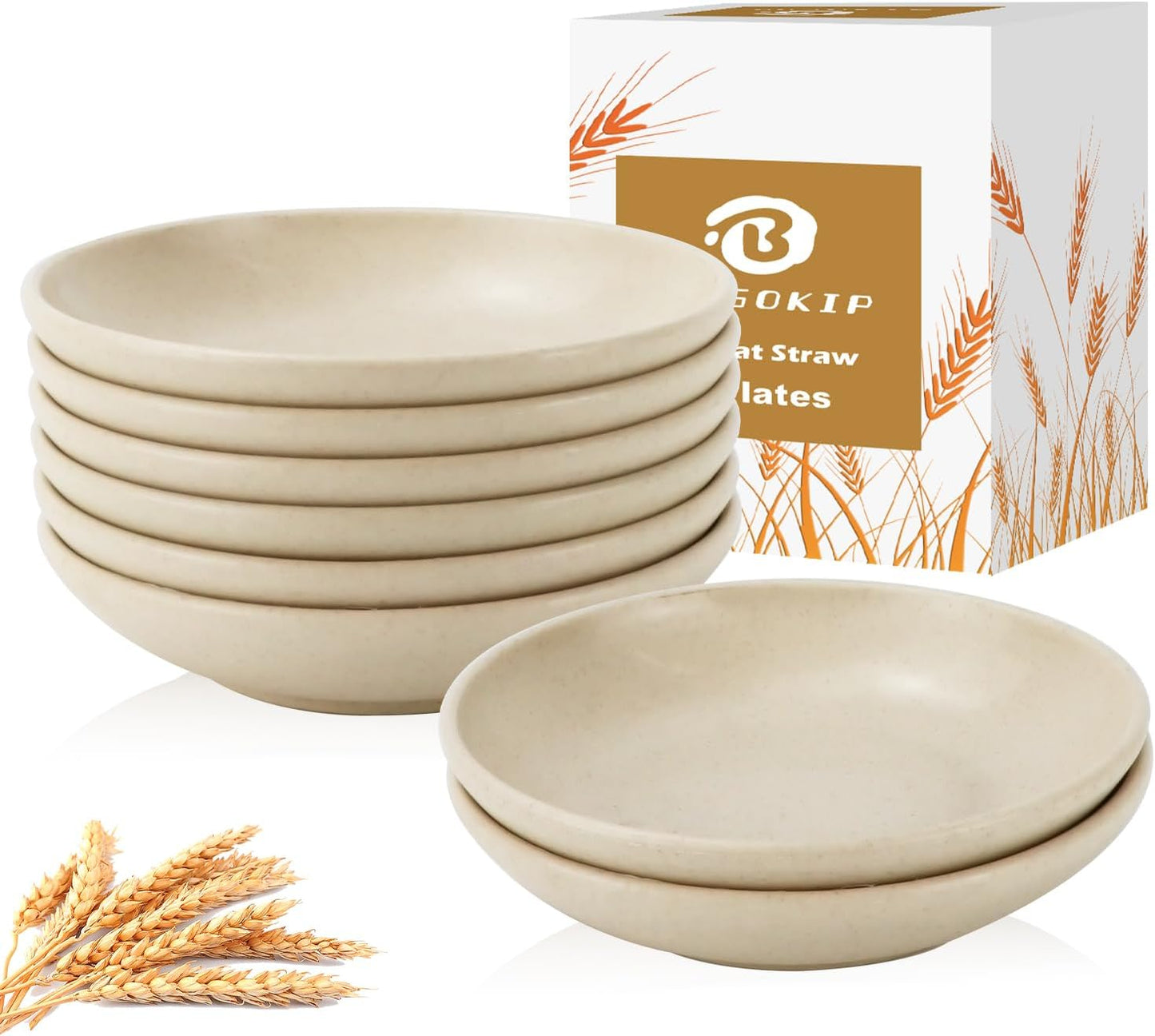 4 Inch Wheat Straw Plates 8 Pieces, Lightweight and Unbreakable Dipping Bowls, Small Soy Sauce Dishes, Small Serving Bowls for Side Dishes, Condiment, Appetizer (Beige)