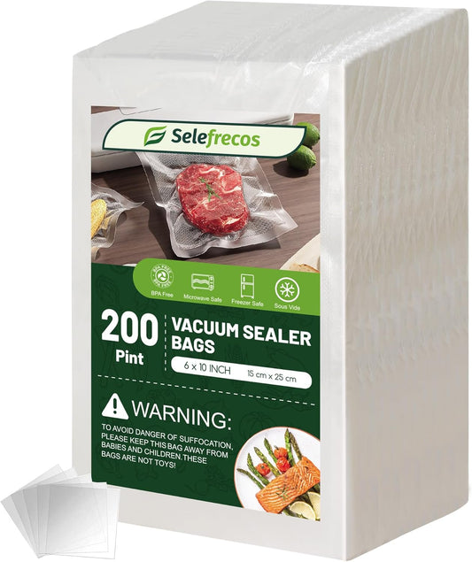 200 Pint Vacuum Sealer Bags, BPA Free 6 x 10 Inch Vacuum Seal Bags for Food Saver, Seal a Meal, Weston. Heavy Duty Commercial Grade Vacuum Food Storage Bags for Sous Vide Freezer Vac Storage Meal Prep