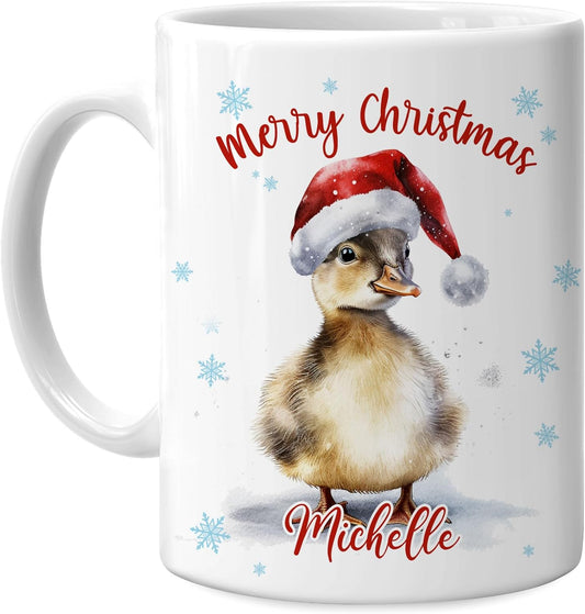 Hyturtle Personalized Gifts Duck Lover - Duck Wearing Santa Hat Custom Name Ceramic Coffee Mug Cup 11oz - Cute Animal Lovers Gifts For Women, Girl kids Family On Birthday, Christmas