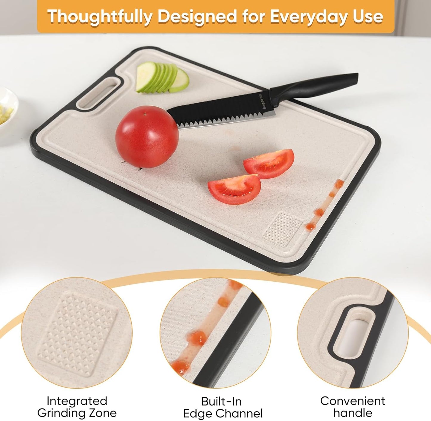 Titanium Cutting Board with Smooth Dual-Sided Surface, GR2 Titanium & Wheat Straw PP, Easy-Clean, Non-Slip, Dishwasher Safe, Large Cutting Board for Fruits, Vegetables & Meat