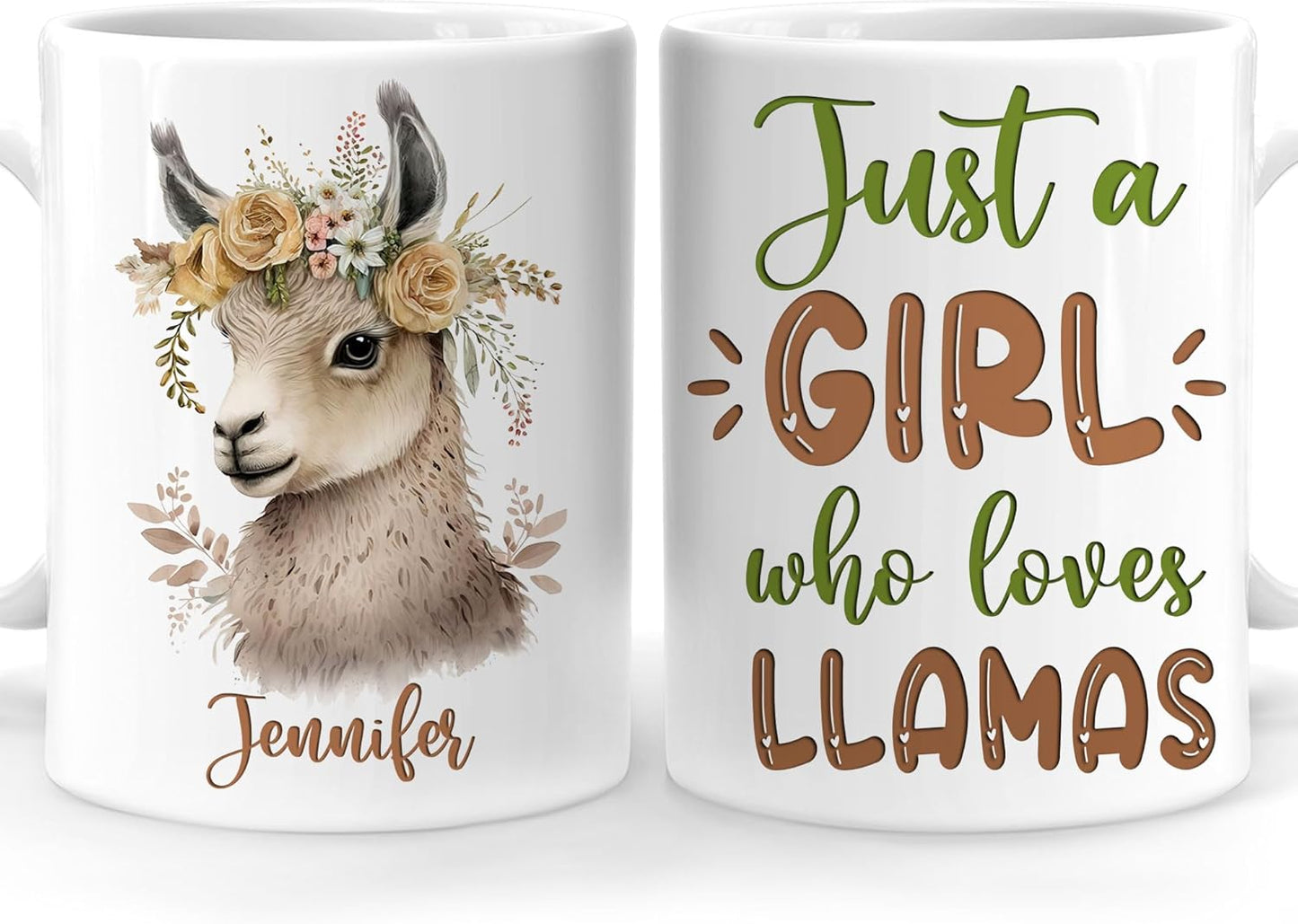 Hyturtle Personalized Gifts Llama Lover - Just A Girl Who Loves Llamas Custom Name Ceramic Coffee Mug Cup 11oz - Idea Cute Animal Lover Gifts For Women, Girl Daughter On Birthday, Christmas