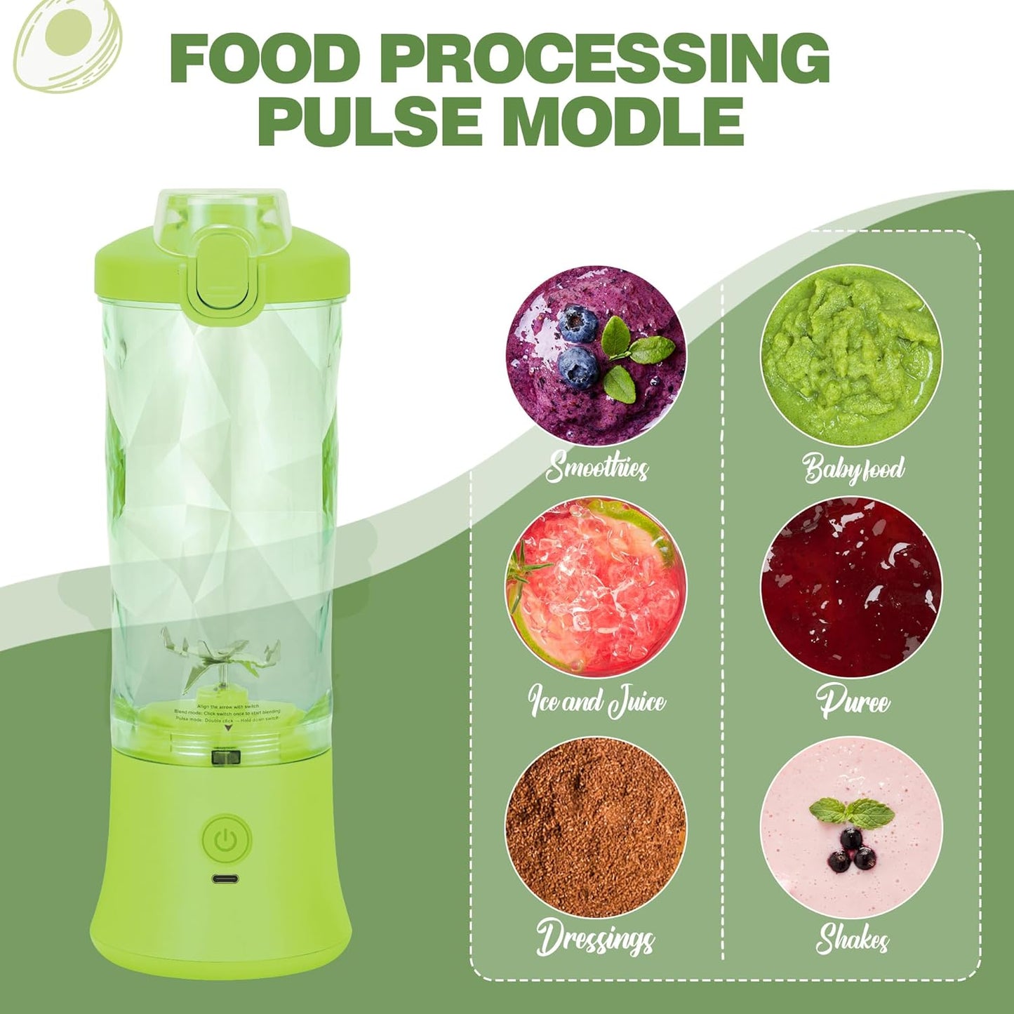 Portable Blender, 270W for Shakes & Smoothies - Waterproof, USB Rechargeable with 20 oz BPA-Free Cup & Travel Lid (Yellow, 20 oz)