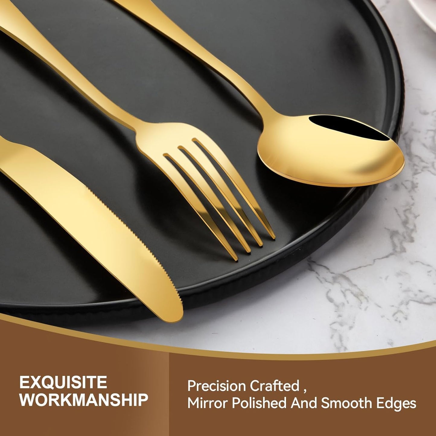 Gold Silverware Set, 30 Piece Flatware Cutlery Set for 6, 18/0 Stainless Steel Silverware, Mirror Polished Cutlery Utensil Set Includes Knife Fork Spoon For Home Kitchen Restaurant Gift