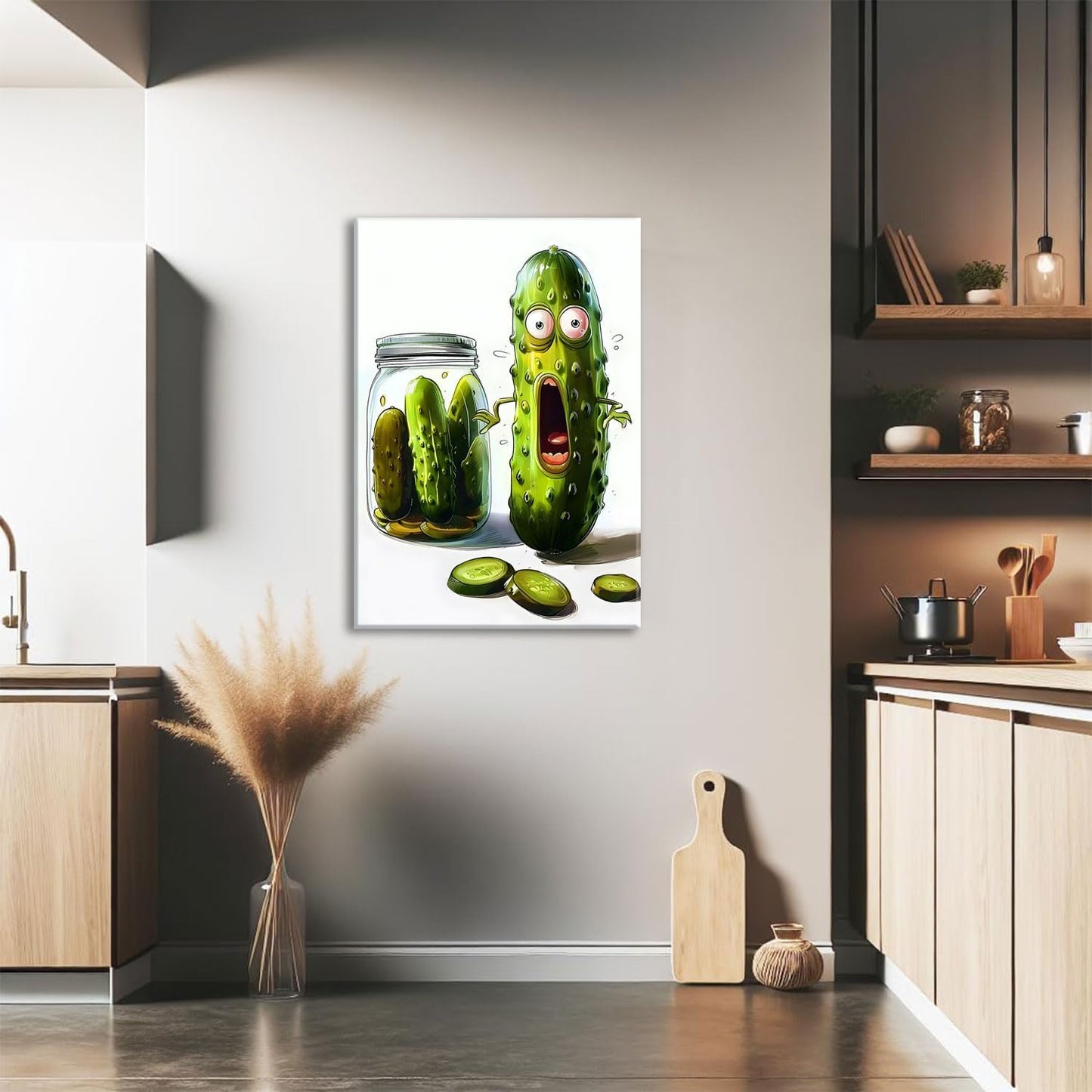 OIQArtOIQ Funny Kitchen Wall Art, Weird Kitchen Wall Decor, Vegetable Paintings Cool Postsers, Food Art, Eclectic Decor Dining Room, Chef Canvas Wall Art Print Artwork, Pickle Pictures