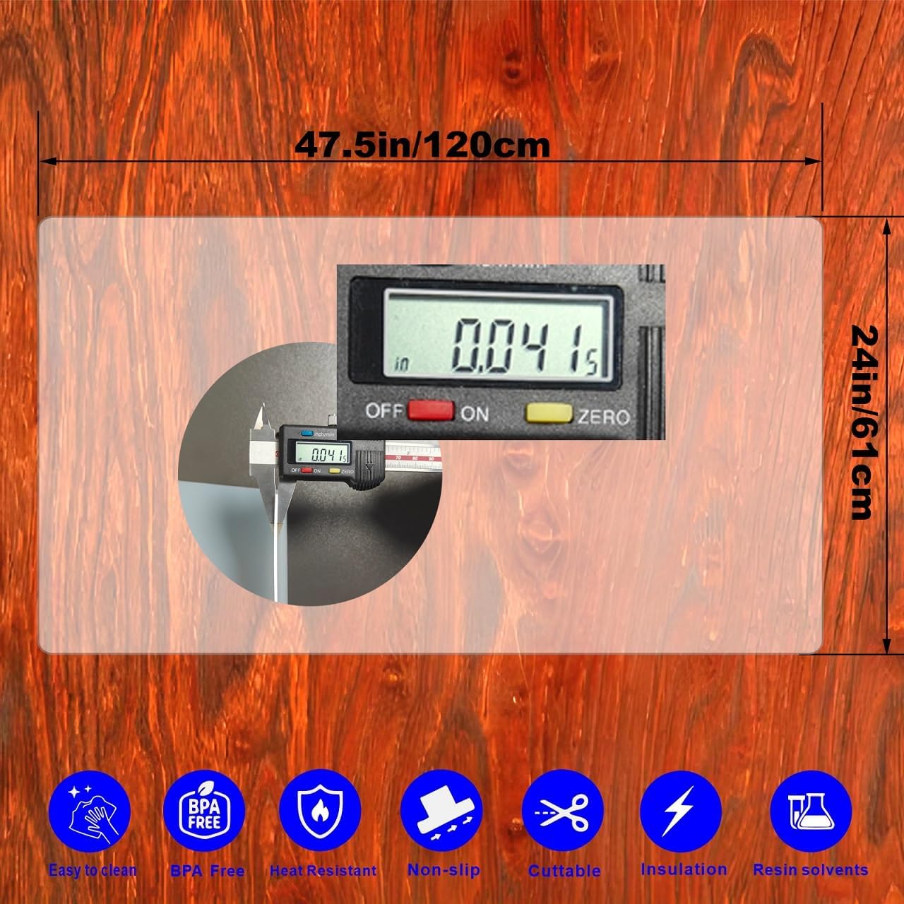 48” x 24”Silicone mat, Large Silicone Heat-Resistant mat, Kitchen countertop Non-Slip mat, Craft Table placemat.(Translucent)