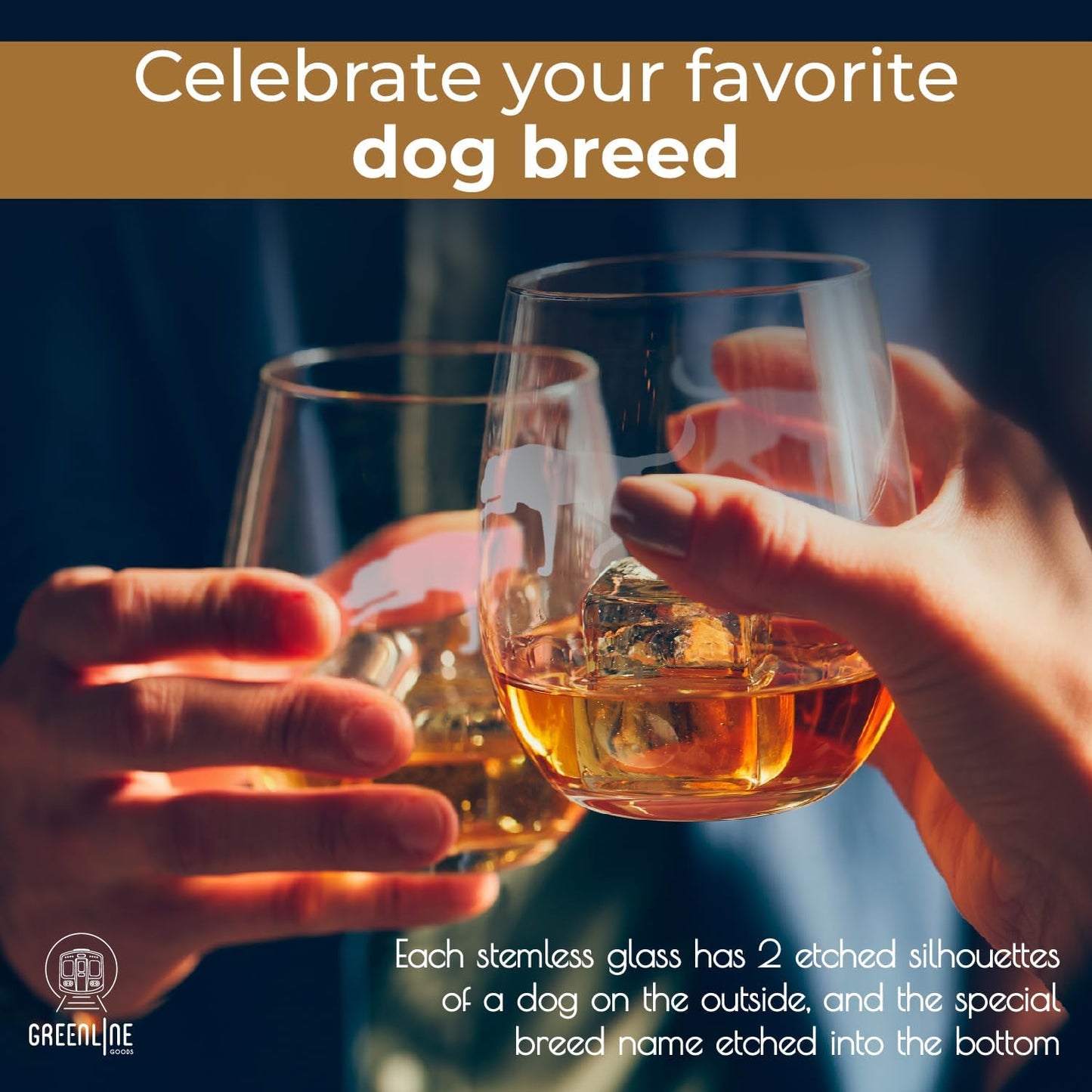 Labrador Retriever Stemless Wine Glasses (Set of 2) | Unique Gift for Dog Lovers | Hand Etched with Breed Name on Bottom