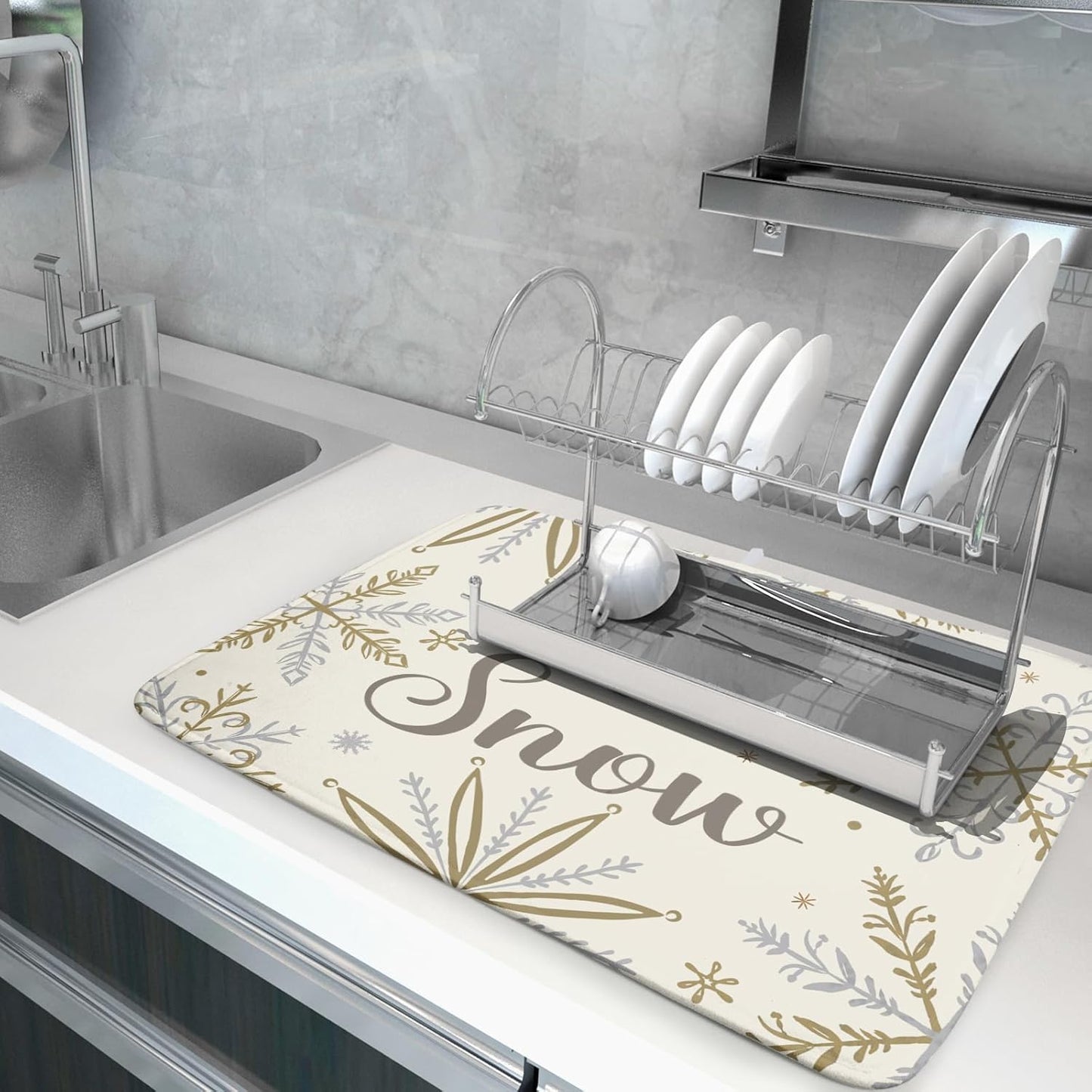 Christmas Snowflake Dish Drying Mats for Kitchen Counter 18×24 Inch Winter Snowflake Let It Snow Large Microfiber Drying Mat Kitchen Accessories Dish Rack Mat Drainer Pad Washable Absorbent