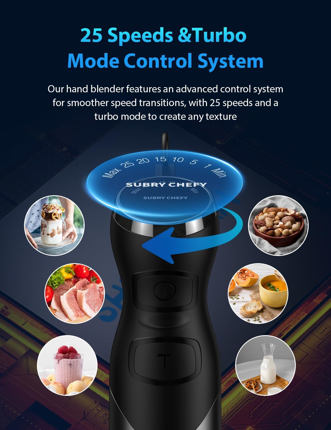 2025 New 1000W Immersion Blender Handheld – 25-Speed, Stainless Steel, Hand Blender, Corded Hand Mixer with Heavy-Duty Copper Brushless Motor & Gift Box