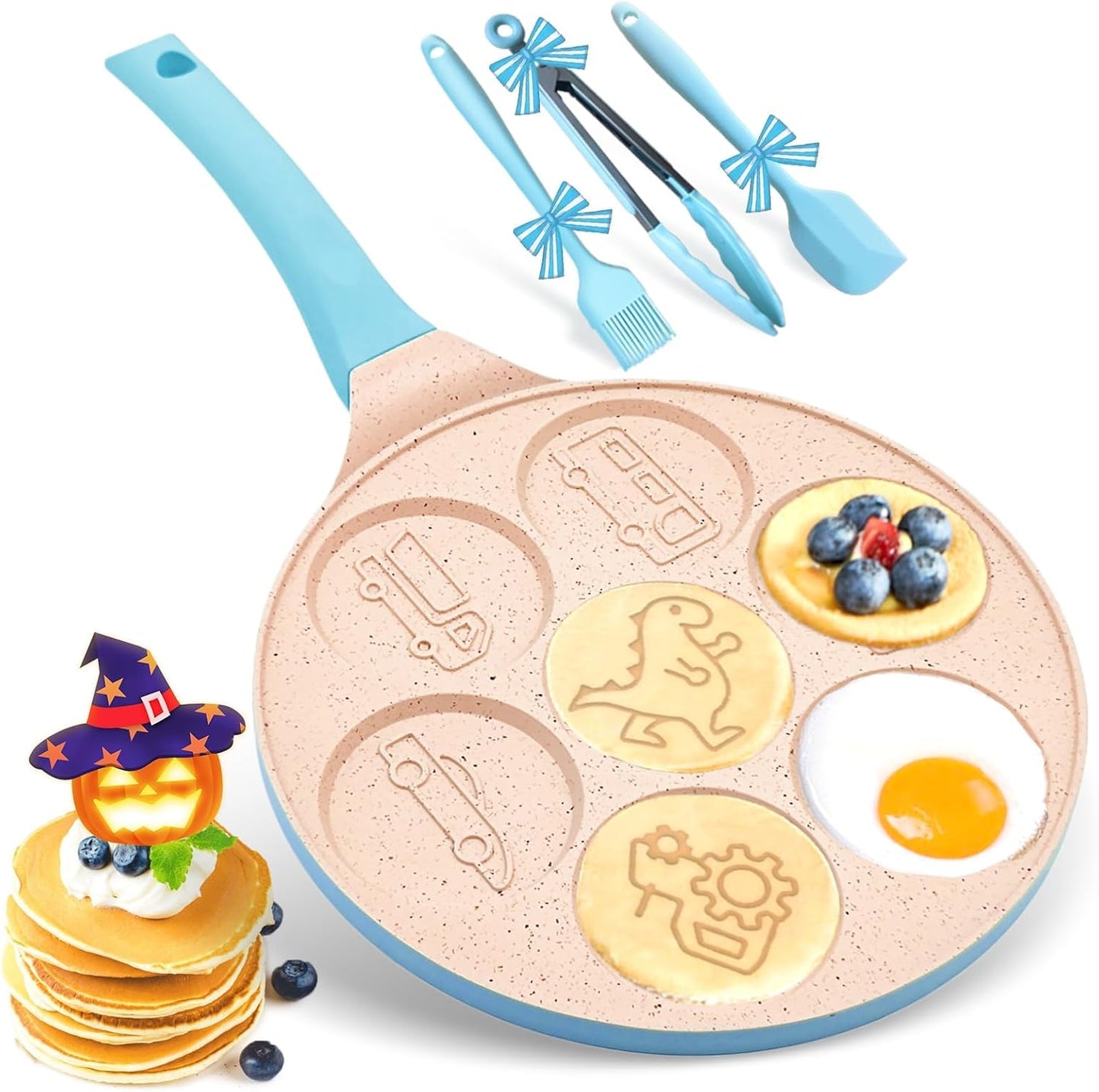 Dinosaur Egg Pan Omelette Pan 7-Cup Pancake Pan Breakfast Pancake Skillet for Eggs, Pancakes, Plett, Crepes Nonstick Pancake Maker