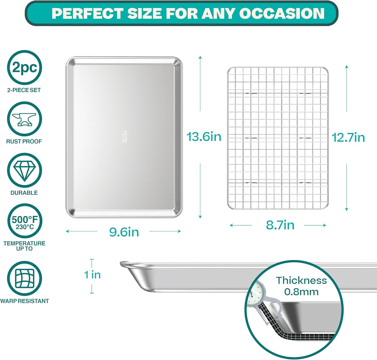 Baker's Secret Non Toxic Bacon Tray for Oven, PTFE, PFAS, PFOA Free, 100% Recycled Aluminum, Bakeware Set Cookie Sheet 18" with Stainless Steel Rack Never Rust - The Natural Aluminum Collection