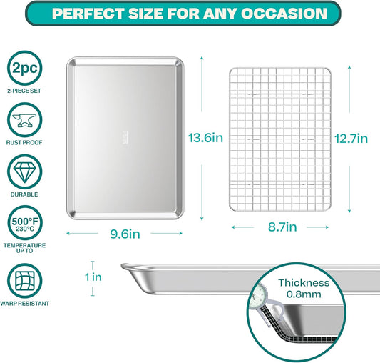 Baker's Secret Non Toxic Bacon Tray for Oven, PTFE, PFAS, PFOA Free, 100% Recycled Aluminum, Bakeware Set Cookie Sheet 18" with Stainless Steel Rack Never Rust - The Natural Aluminum Collection