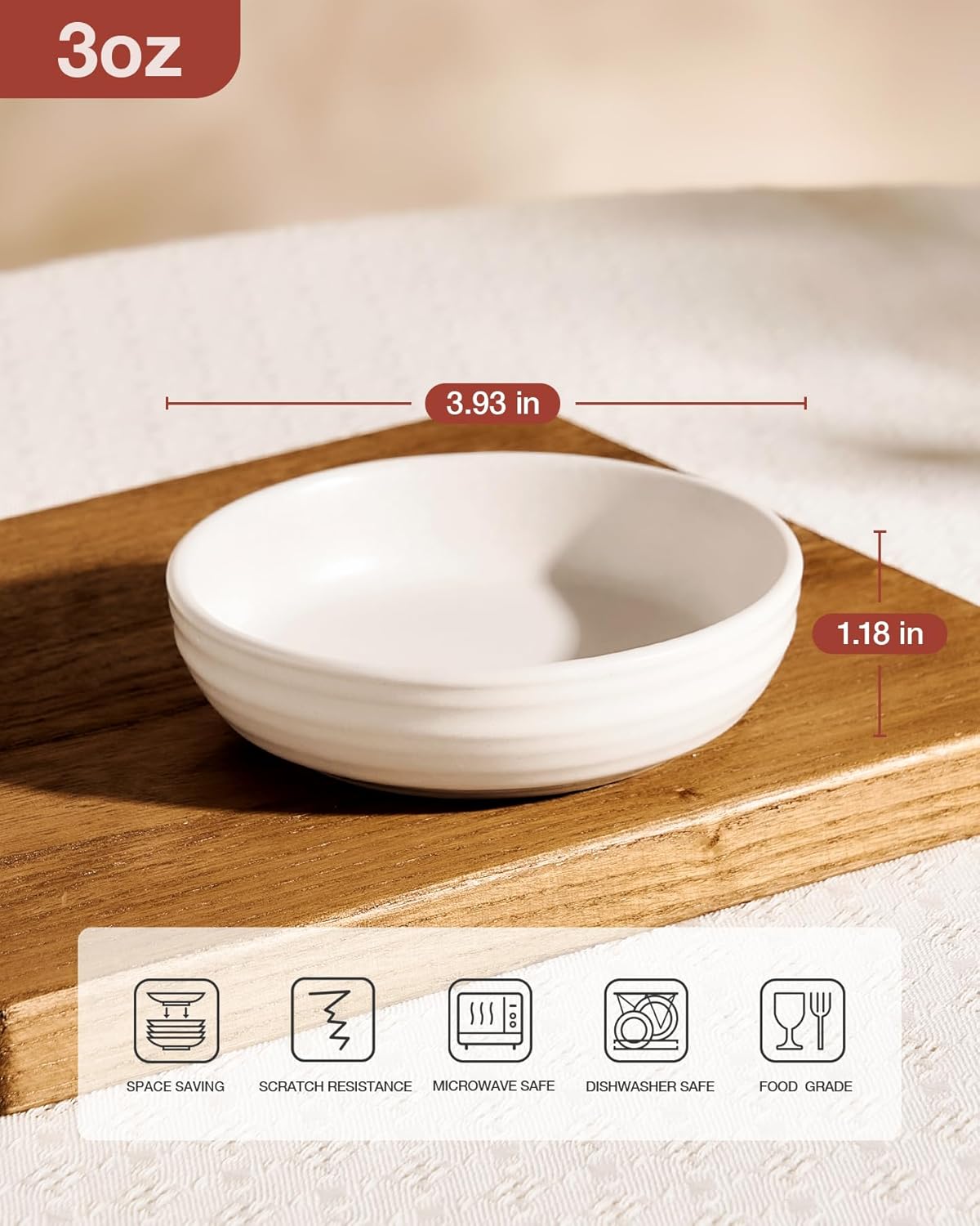 famiware Pluto Soy Sauce Dishes of 6, 3 oz Dipping Sauce Cups/Bowls/Dishes for Kitchen, Ceramic Small Bowls for Side Dish, Appetizers, Snacks, and Sushi, Reactive Glaze, Matte White