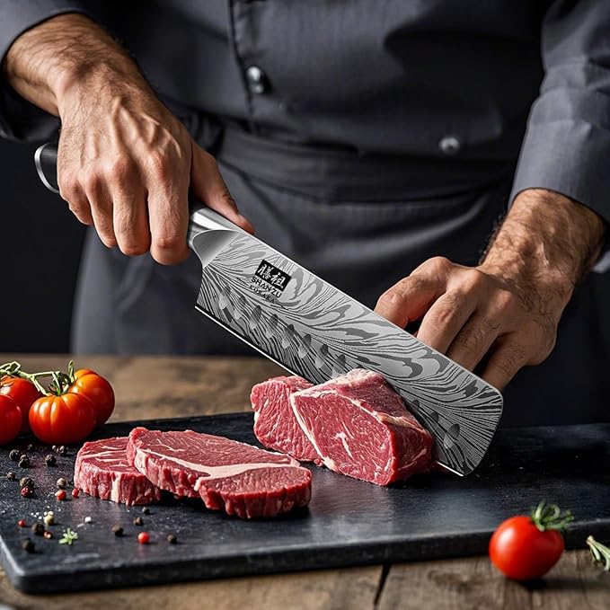 SHAN ZU Nakiri Knife in Powder Steel, Ultra Sharp 7 Inch Vegetable Kitchen Knife, High Carbon Japanese Chopping Knives, Multipurpose Chef Knives for Meat with Ergonomic Pakkawood Handle