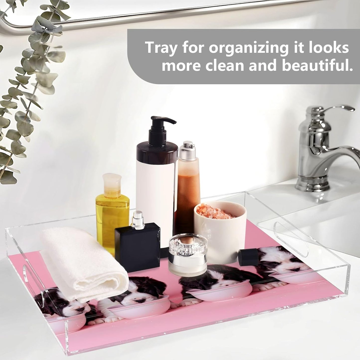 Plastic Food Serving Tray Decorative Vanity Trays for Bathroom Bernards Dog Coffee Table Kitchen Counter 11.8 * 15.7in