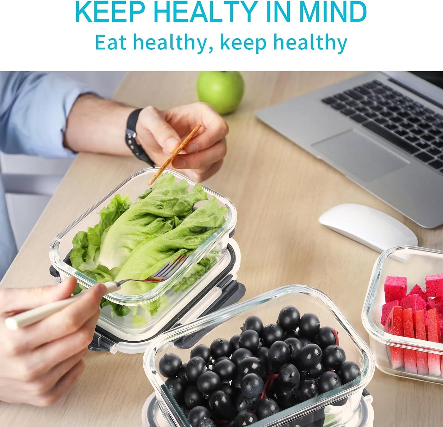 Skroam 10 Pack Glass Meal Prep Containers, 22 OZ Glass Airtight Food Storage Containers with Lids, Pantry Kitchen Storage Containers for Lunch, Food Storage, Meal Prep, Lunch Bento Boxes