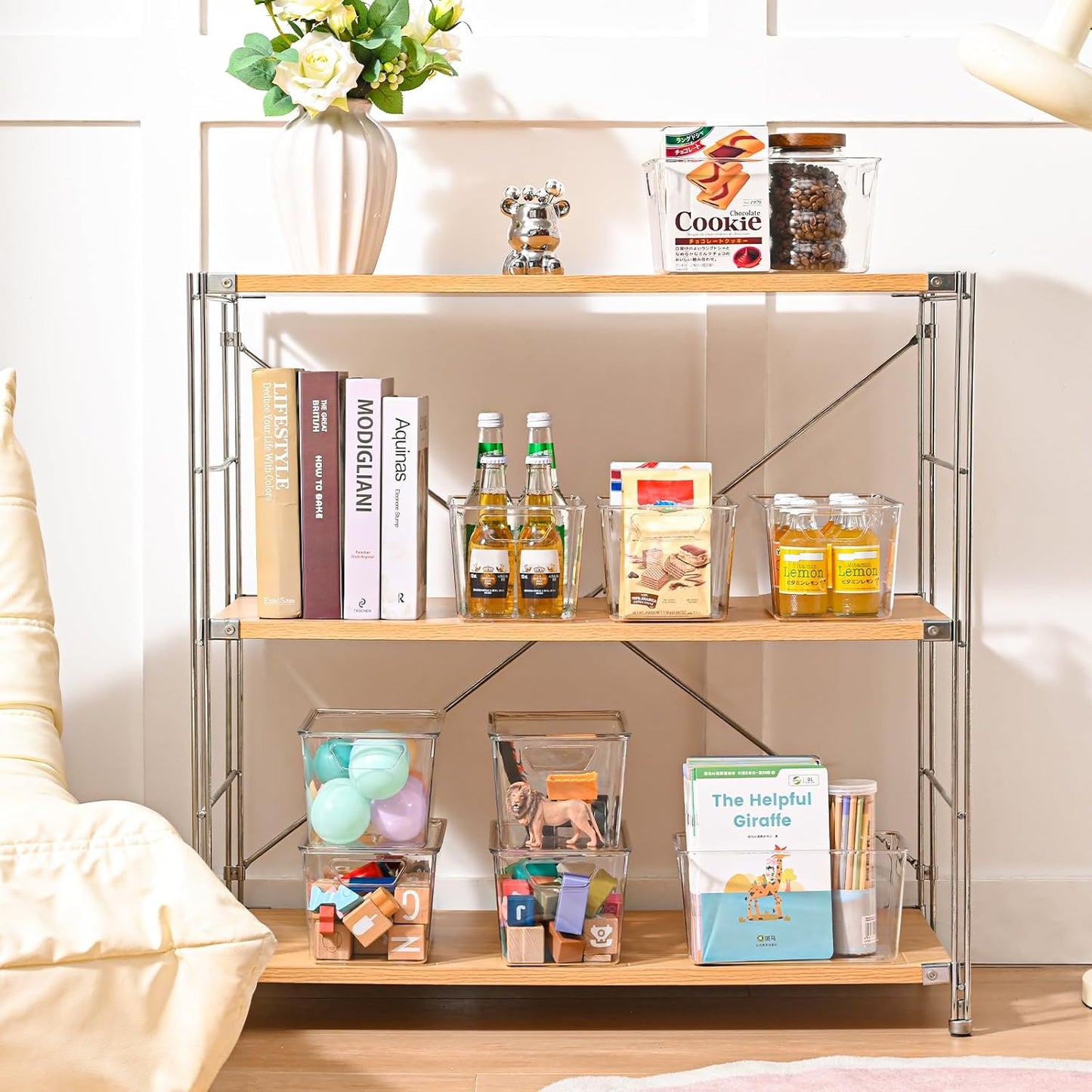 12 Pack Middle Stackable Storage Boxes for Storage and Organization, Clear Storage Bins with Lids, Plastic Storage Containers with Lids, Plastic Bins with Handles for Office, Bedroom, Study Room