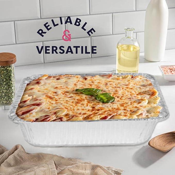 INFINITY EL Disposable Aluminum Foil Pan 25 Pack | Half Size 12.5" x 10" x 2.5" Deep Disposable Baking Pan | Heavy Duty Aluminum Foil Pan for Roasting Turkey, Lasagna, Thanksgiving, Christmas, Party