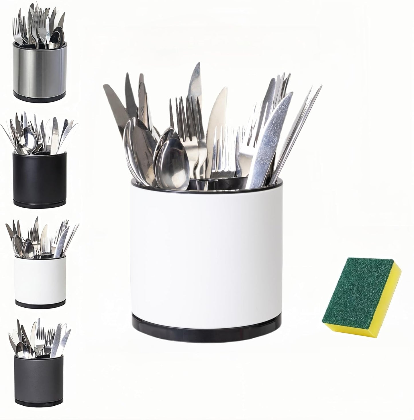 Utensil Holder,360°Rotating Kitchen Utensil Holder For Counter,Cooking Silverware Organizer Stainless Steel Caddy Flatware Spoon Spatula Tool Cutlery Container