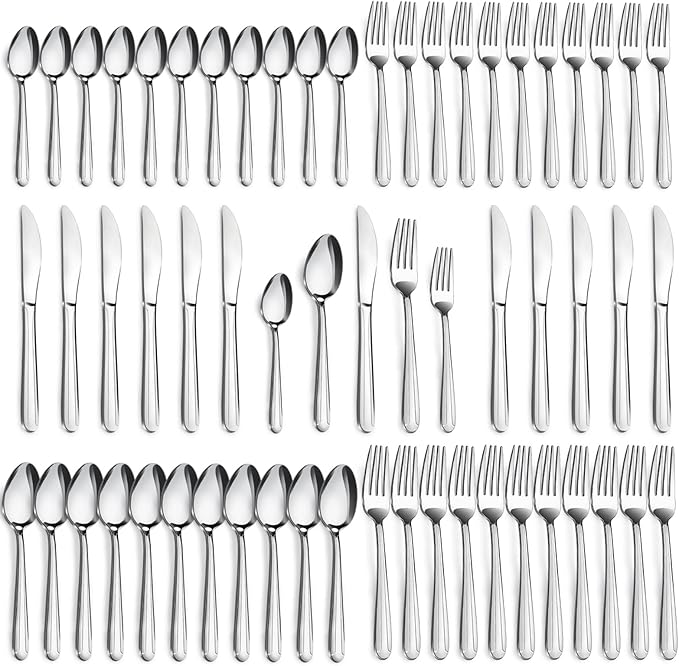 Pleafind 60-Pcs Silverware Set Service for 12, Premium Stainless Steel Flatware Set, Include Forks Spoons and Knives Set, Mirror Polished Cutlery Utensil Set for Home Restaurant, Dishwasher Safe