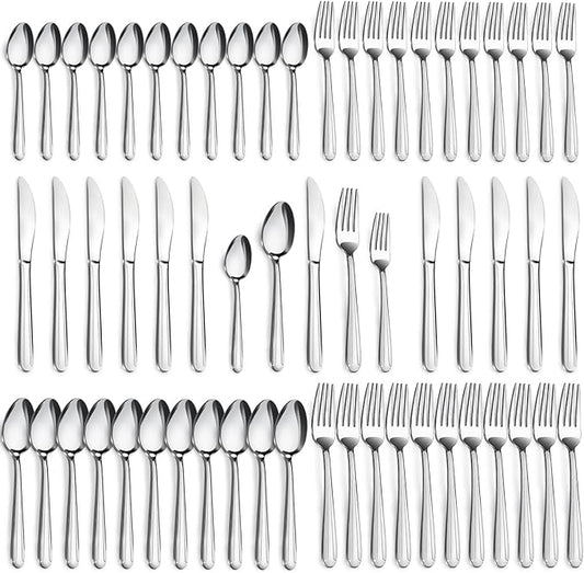 Pleafind 60-Pcs Silverware Set Service for 12, Premium Stainless Steel Flatware Set, Include Forks Spoons and Knives Set, Mirror Polished Cutlery Utensil Set for Home Restaurant, Dishwasher Safe