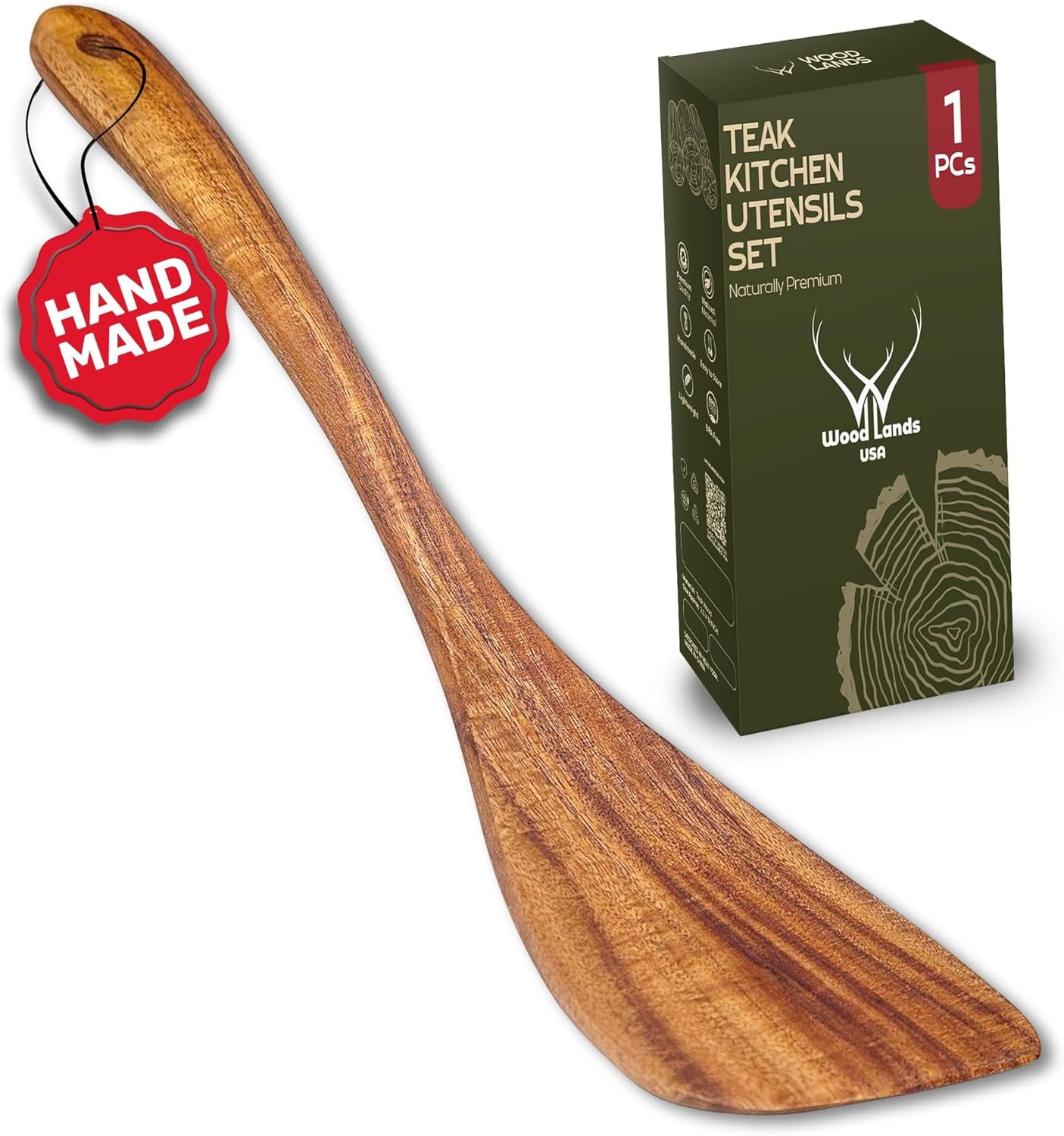 Flat Wooden Spatula for Cooking, flipping, Baking - Wooden Spatulas for Nonstick pans, Right Long Handle Flat Spatula for stirring, serving, Handmade Spatulas, Ideal Kitchen Gift for Mother, Grandma