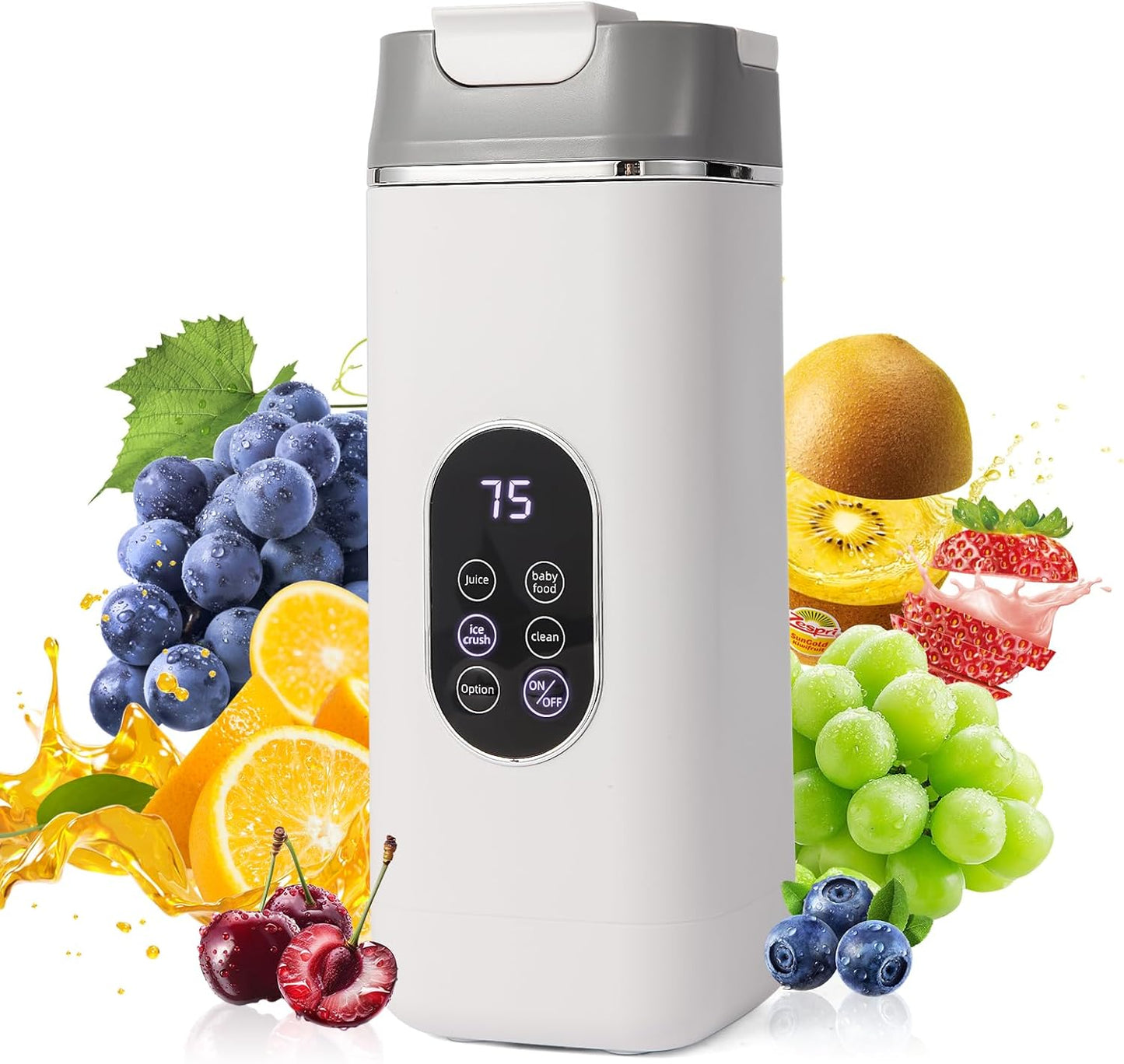 Portable Personal Blender with 12 Stainless Steel Blades – USB Rechargeable for Smoothie Shakes,14 Oz/420ML Cup and Extra Handle Lid, for Travel Sports Gym (White)